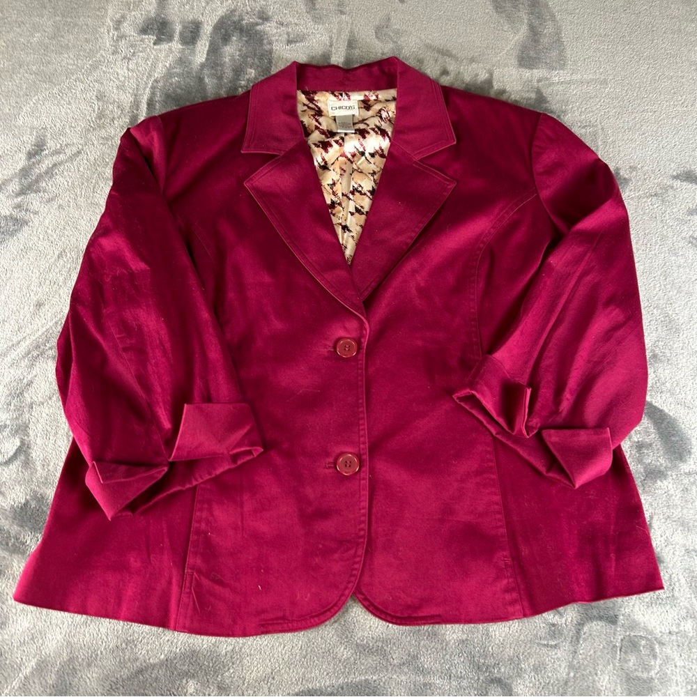 Chicos Blazer Jacket Womens 3 ~ XL Burgundy Maroon Lined 3/4 Sleeve Preppy‎ - Picture 5 of 10